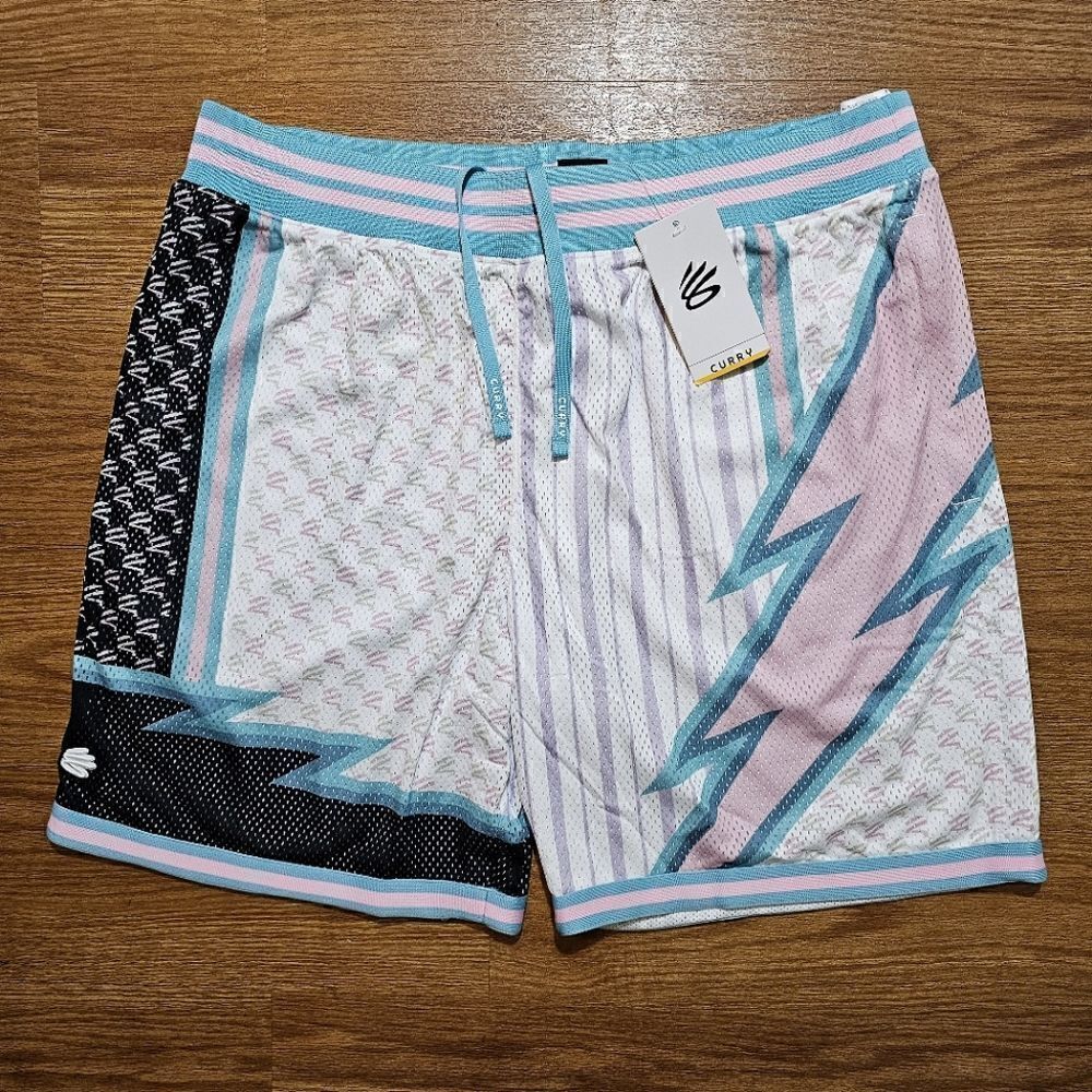 Under Armour Curry Draft Day 8" Basketball Shorts Men's XL Black White Blue Rare